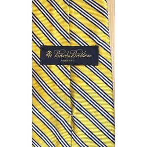 Brooks Brothers Makers Silk Tie Yellow Navy Blue White Diagonal Rep Stripe USA